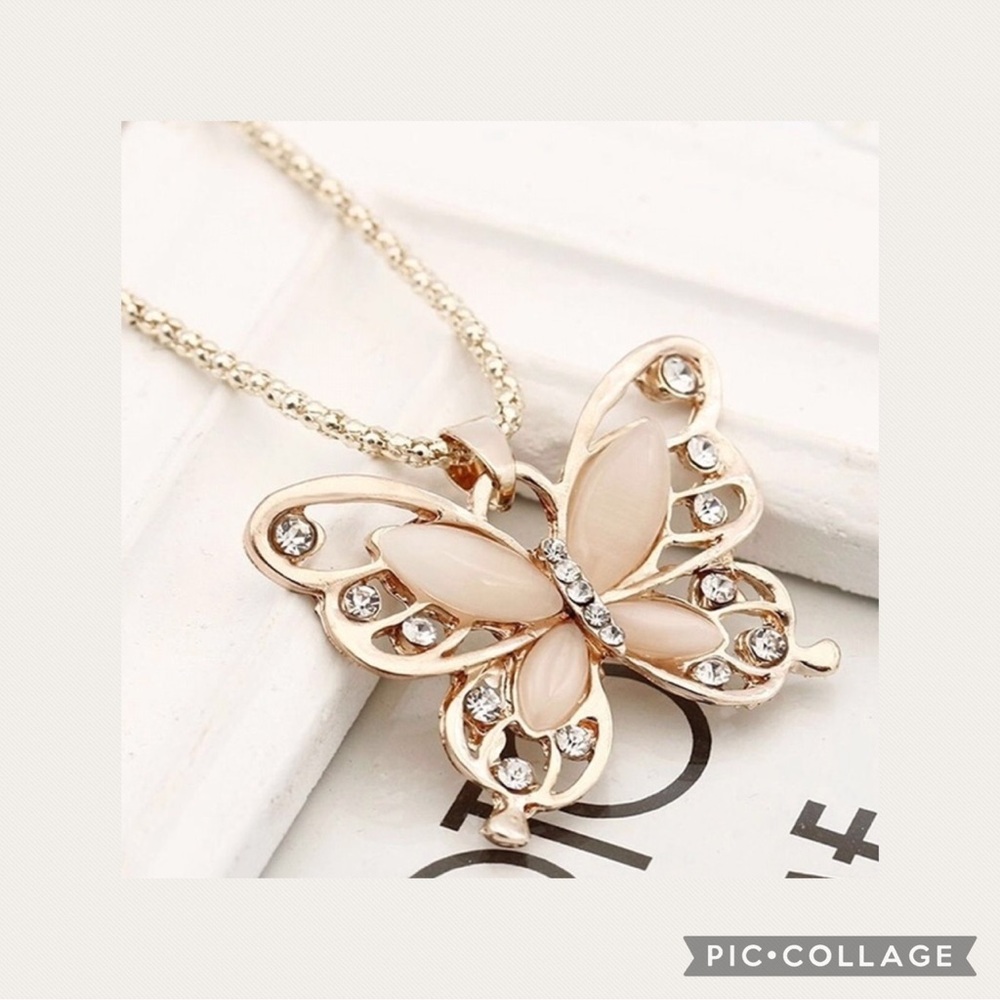 New Stunning Rose Gold Rhinestone Butterfly Pendant Necklace HP